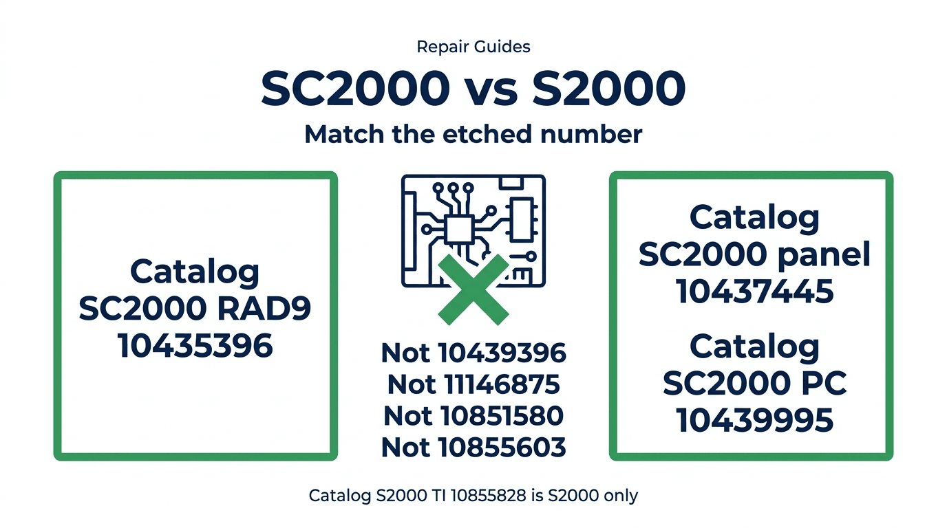 Editorial Repair Guides cover isolating catalog SC2000 RAD9 10435396, control panel 10437445, and PC 10439995 from leftover 10439396, 11146875, 10851580, and 10855603