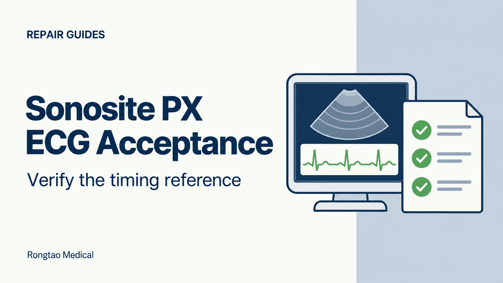 Sonosite PX ECG acceptance cover showing a schematic ultrasound image and timing trace beside an inspection checklist