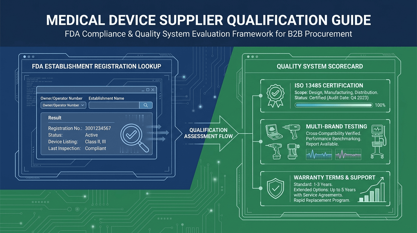 Ultrasound supplier qualification framework showing FDA establishment verification and QMS capability scorecard